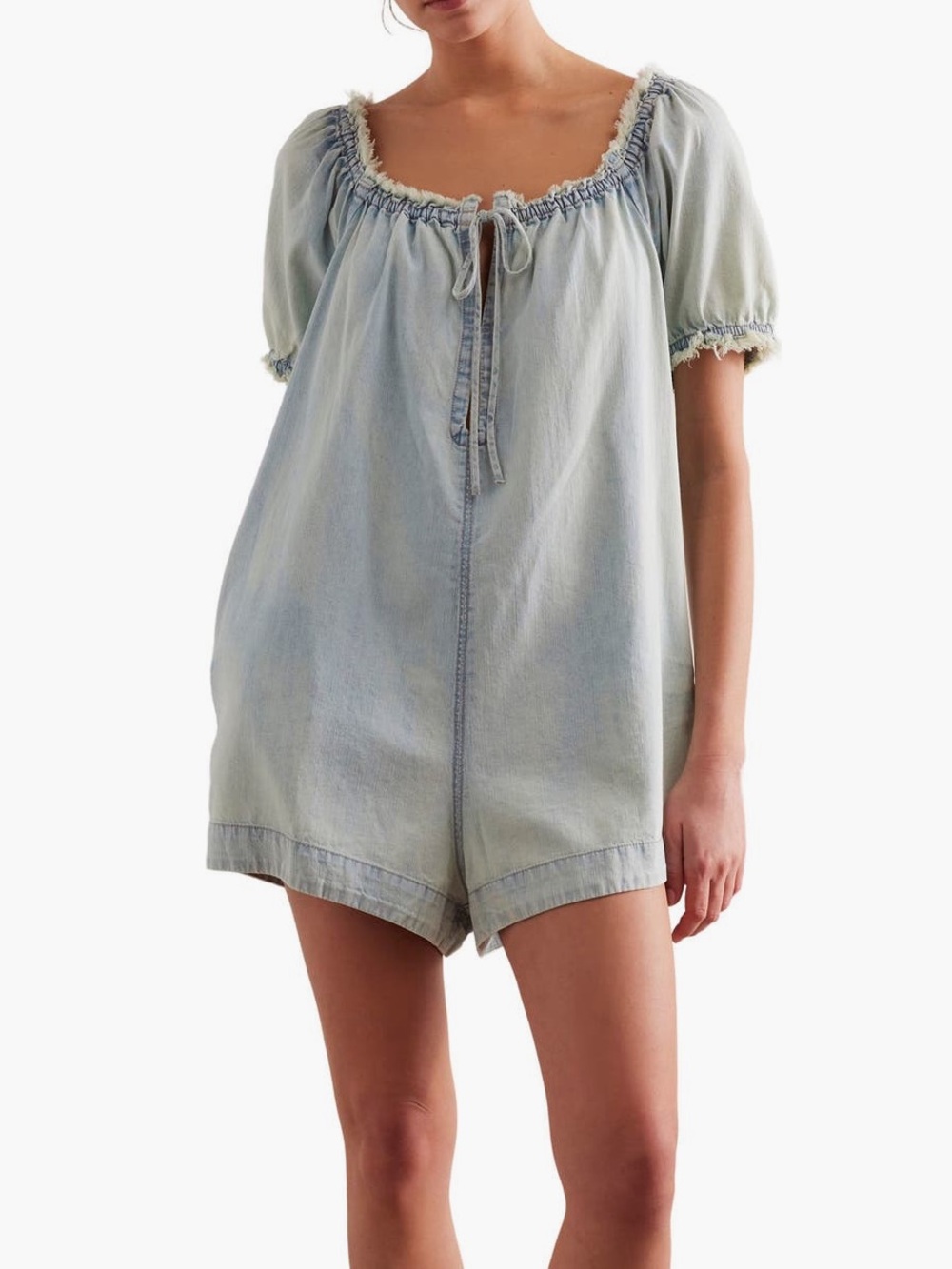 Free People Daisy Denim Light Wash blue Romper Shorts one piece